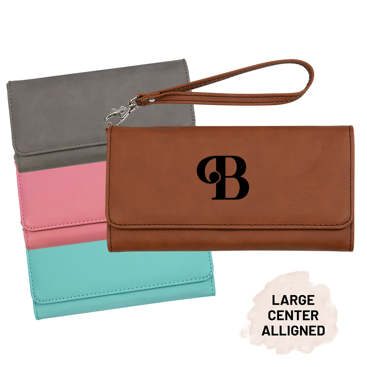 Personalized Monogram Wallet With Strap Faux Leather Large Women's Wallet Baum Designs