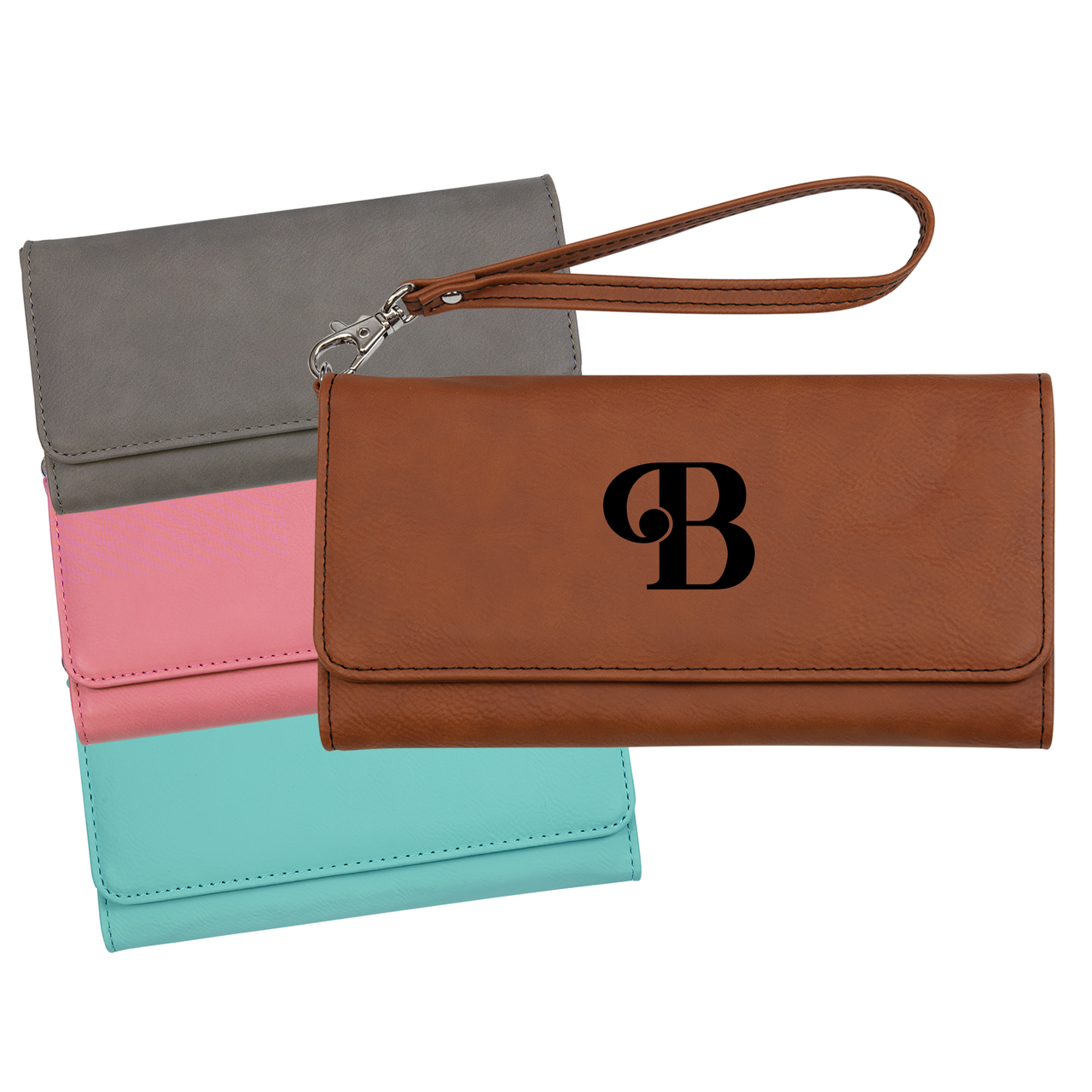 Personalized Monogram Wallet With Strap Faux Leather Large Women's Wallet Baum Designs