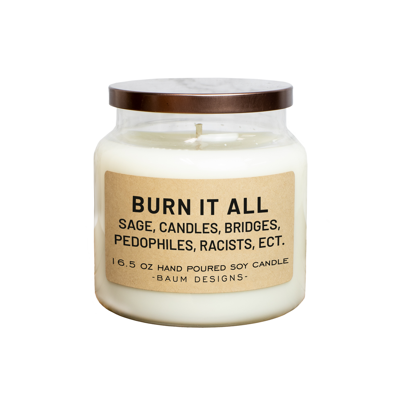 Burn It All: Sage, Candles, Bridges, Pedophiles, Racists, Ect Soy Candle