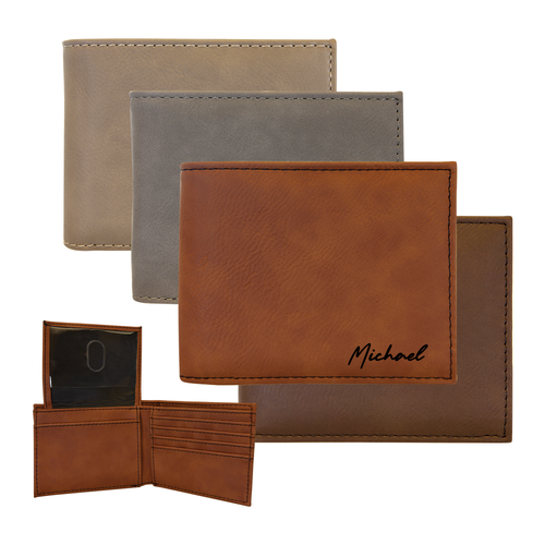 Personalized Men's Leather Bi-fold Wallet Card Holder Monogram and Name