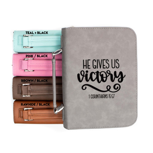 He Gives Us Victory 1 Corinthians 15-57 Faux Leather Bible Cover