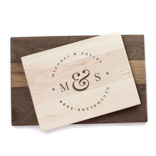 Personalized Monogram Hearts Cutting Board Baum Designs