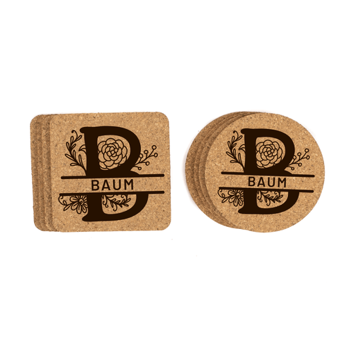 Personalized Floral Monogram Cork Coasters Baum Designs