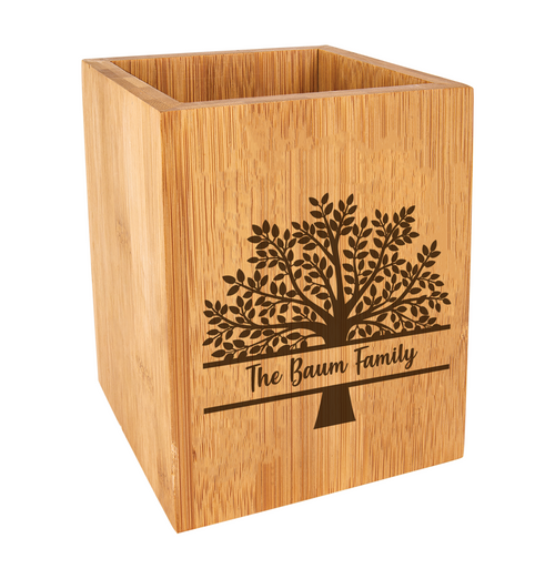 Personalized Family Tree Kitchen Utensil Holder Bamboo Wood Baum Designs