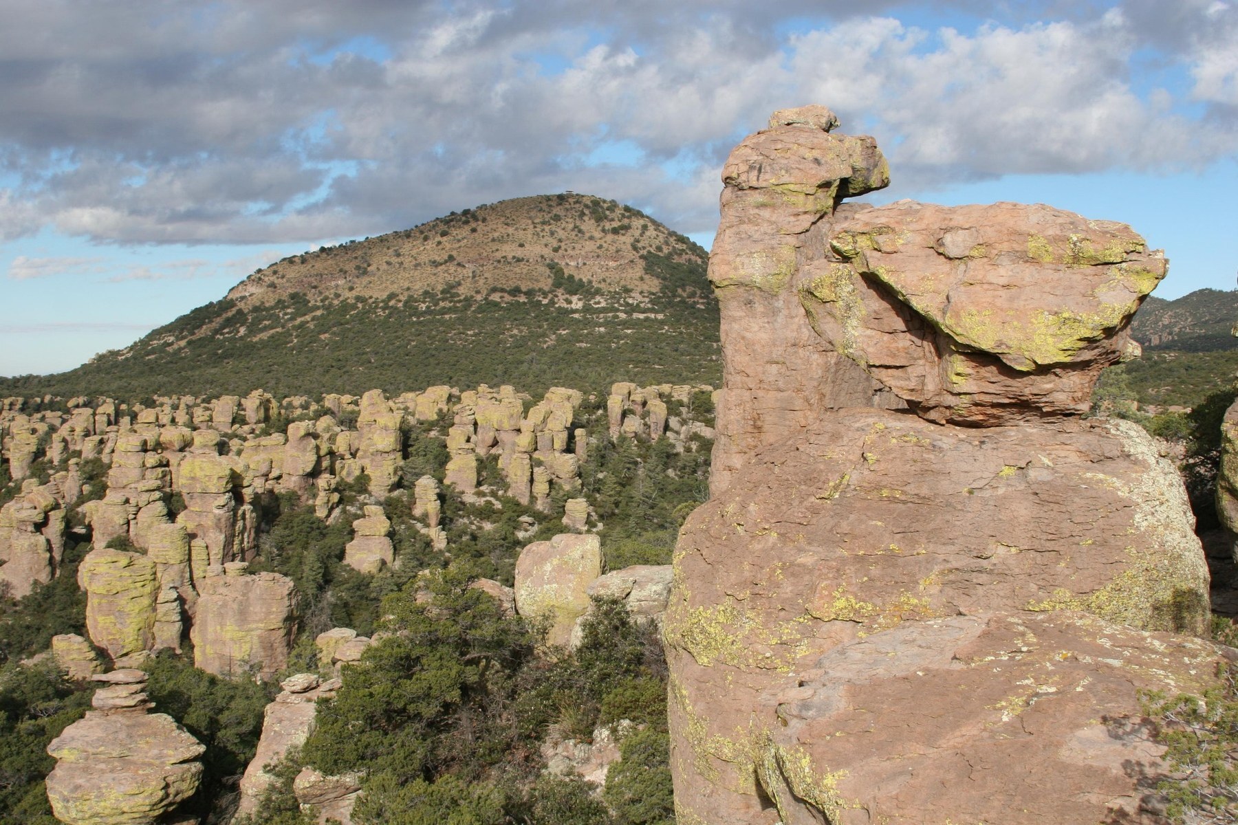 Sugarloaf Mountain and rhyolite rock formations at Chiricahua National Park in Arizona