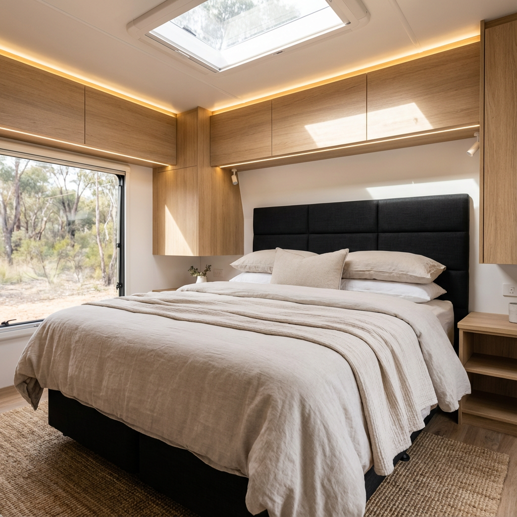 Modern caravan bedroom interior