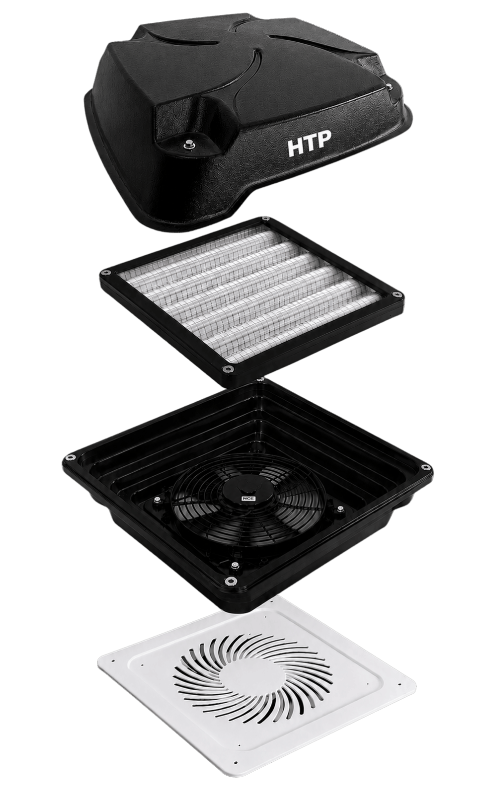 Exploded view of HTP ST12 and HP12 dust reduction system components