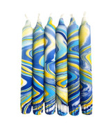Blue and yellow Marbled Candles Set