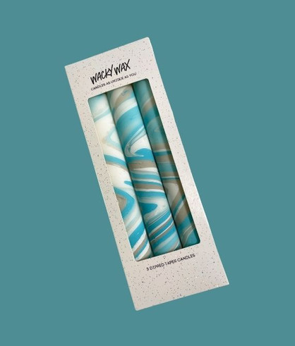 Turquoise and taupe Marbled Candles Set