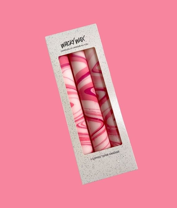 Triple Pink Marbled Candles Set