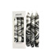Box of three monochrome taper candles in a marbled dip dye design.  Elegant white box with  Yin Yang candles