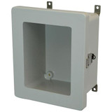 AM864LW | 8 x 6 x 4 Fiberglass enclosure with hinged window cover and snap latch