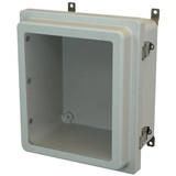 AM1206RLW | 12 x 10 x 6 Fiberglass enclosure with raised hinged window cover and snap latch