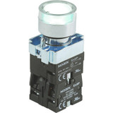 Ex9PBW3164C Noark Pushbutton Illuminated, Ex9PB,  Momentary  Flush w/ Guard, White 2NC, 12Vac/dc
