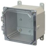 AMP664CCH | 6 x 6 x 4 Polycarbonate enclosure with 2-screw hinged clear cover