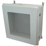 AM24240RTW | Allied Moulded Products 24 x 24 x 10 Fiberglass enclosure with raised hinged window cover and twist latch
