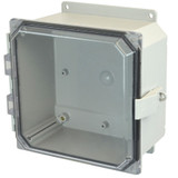 AMP884CCNLF | Allied Moulded Products 8 x 8 x 4 Polycarbonate enclosure with hinged clear cover and nonmetal snap latch