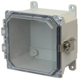 AMU664CCT | 6 x 6 x 4 Fiberglass enclosure with hinged clear cover and twist latch