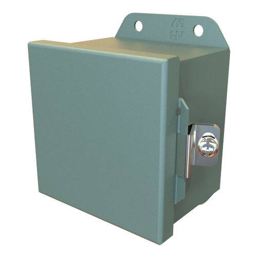 HJ443HLP Hammond Manufacturing 4in x 4in x 3in Type 4, 12 Mild Steel Enclosure with Continuous Hinge Door and Stainless Steel Screw Clamp