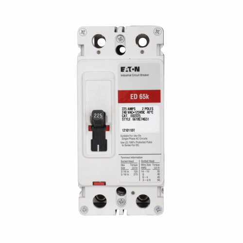 ED2225W | Eaton ED 65kA @ 240 V, 2 Pole 225 Amps, No Terminals