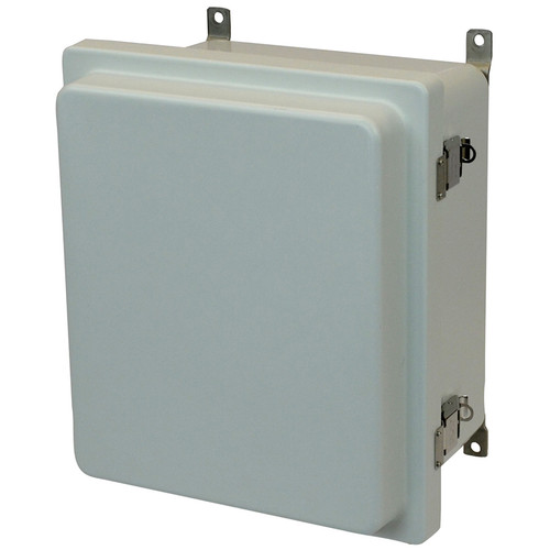 PJ12106RL | Hammond Manufacturing 12 x 10 x 6 Fiberglass enclosure with raised hinged cover and stainless-steel snap latch