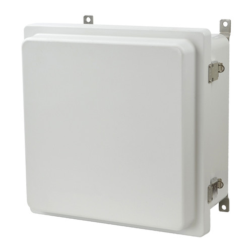 AM1226RL Allied Moulded Products AM-R Series NEMA 4X Rated 12in x 12in x 6in Fiberglass enclosure with raised hinged cover and stainless-steel snap latch