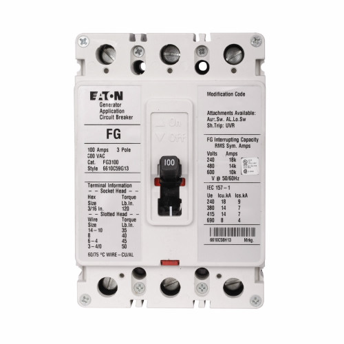 FG3030A12S03 | Eaton 3 POLE FG BREAKER 30 AMP W/ AUX SW & S/T FOR GENERAC