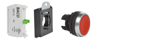 L21AA01-3E10 | Baco Controls 22MM Red, Flush, Momentary Pushbutton With 1 NO Contact