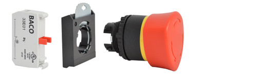 L22ER01-3E01 | Baco Controls 22MM Red, E-STOP, 40MM Head, Push Turn, EN418 With 1 NC Contact