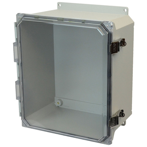 PJU12106CCLF | Hammond Manufacturing 12 x 10 x 6 Fiberglass enclosure with hinged clear cover and snap latch