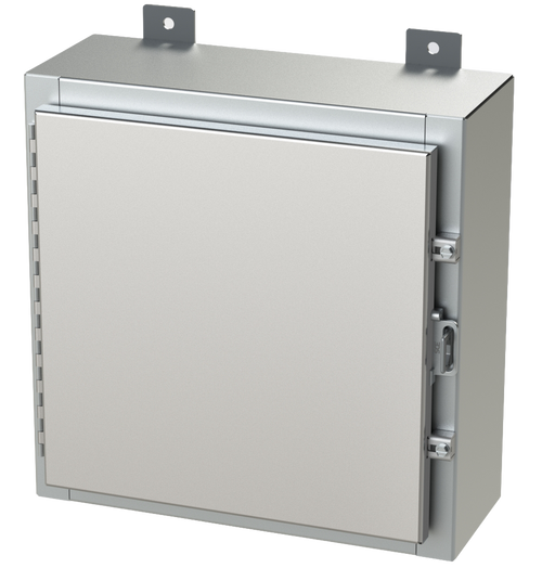 SCE-16H1606SS6LP Saginaw Control & Engineering 16 x 16 x 6 NEMA 4X Stainless steel enclosure with hinged cover and hasp and staple for padlocking