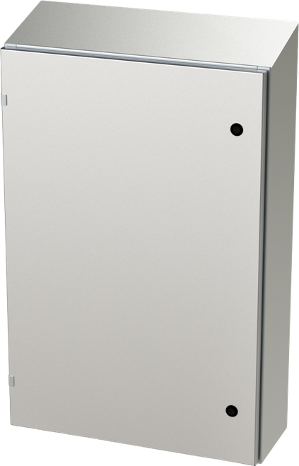 SCE-36EL2408SSST Saginaw Control and Engineering 36in x 24in x 8in Stainless Steel Sloping Top Enclosure with Hinged Cover and Quarter Turn Latches