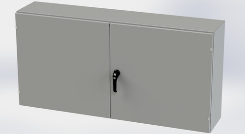 SCE-306012WFLP Saginaw Control and Engineering 30 x 60 x 12 Carbon Steel Enclosure with Overlapping Doors and 3-Point Latching System