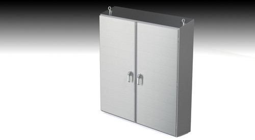 SCE-72EL6018SS6ST Saginaw Control and Engineering 72 x 60 x 18 Stainless Steel Sloping Top Enclosure with a 3-Point Latching Mechanism