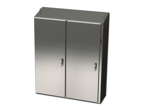 SCE-60XEL6112SS6ST Saginaw Control and Engineering 60 x 61 x 12 Stainless Steel Sloping Top Disconnect Enclosure with a 3-Point Latching Mechanism