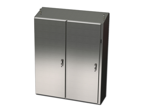 SCE-72XEL7318SS6ST Saginaw Control and Engineering 72 x 73 x 18 Stainless Steel Sloping Top Disconnect Enclosure with a 3-Point Latching Mechanism