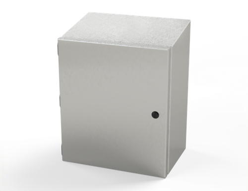 SCE-14128ELJSSST Saginaw Control and Engineering 14 x 12 x 8 Stainless Steel Sloping Top Enclosure with Quarter Turn Latches
