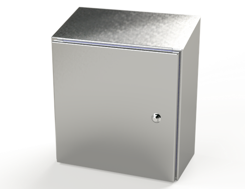 SCE-16K1608SSST Saginaw Control and Engineering 16 x 16 x 8 Stainless Steel Sanitary Sloping Top Enclosure with Quarter Turn Latches