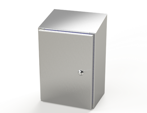 SCE-16K1208SSST Saginaw Control and Engineering 16 x 12 x 8 Stainless Steel Sanitary Sloping Top Enclosure with Quarter Turn Latches