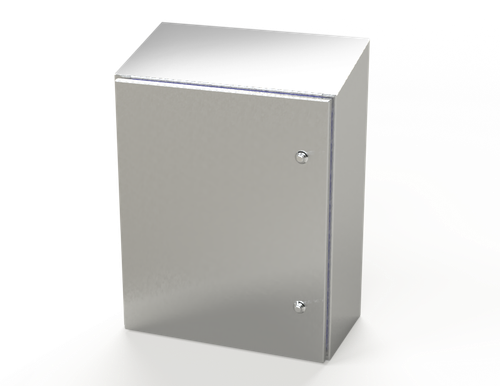SCE-24K2010SSST Saginaw Control and Engineering 24 x 20 x 10 Stainless Steel Sanitary Sloping Top Enclosure with Quarter Turn Latches