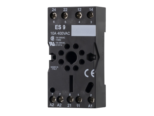 ES 9 Tele Controls Relay Base, RT Series, fingersafe, 8-pin, octal, DIN Rail Mount