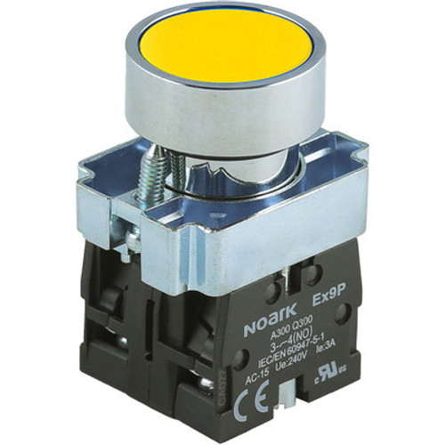 Ex9PBA54 Noark Pushbutton Non-Illuminated, Ex9PB,  Momentary Flush, Yellow, 2NC