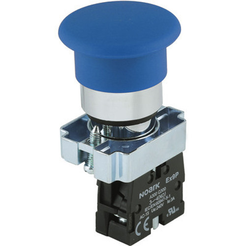 Ex9PBC63 Noark Pushbutton Non-Illuminated, Ex9PB,  Momentary 40mm Mushroom Head, Blue, 2NO