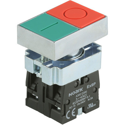 Ex9PBL842 Noark Pushbutton Non-Illuminated, Ex9PB, Double Head Flush+Projecting, Replacement Head, Red+Green, Metal
