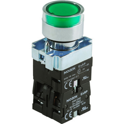 Ex9PBW3364F Noark Pushbutton Illuminated, Ex9PB, Momentary Flush w/ Guard, Green 2NC, 48Vac/dc Ex9PBW3364F Noark Pushbutton Illuminated, Ex9PB, Momentary Flush w/ Guard, Green 2NC, 48Vac/dc