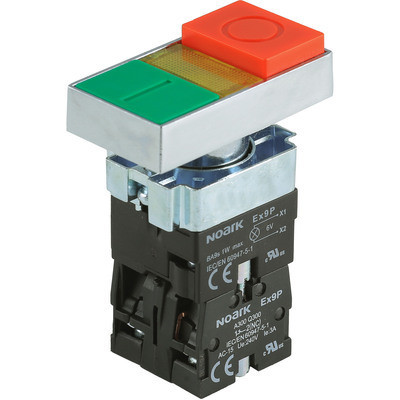 Ex9PBW84 Noark Pushbutton Illuminated, Ex9PB, Double Head Flush+Projecting, Replacement Head, Red+Green, Metal