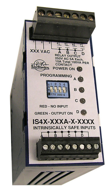 IS4R-120A-R-10K RK Electronics 4 Channel IS Relay  Din, 120VAC, 10K