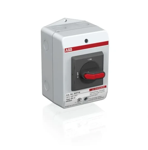 EOT540N3PAP-PBA ABB Enclosed Rotary Disconnect Switch (3 Pole, 40A, Plastic, NEMA Type 4/4X, Watertight, Black Pistol handle)