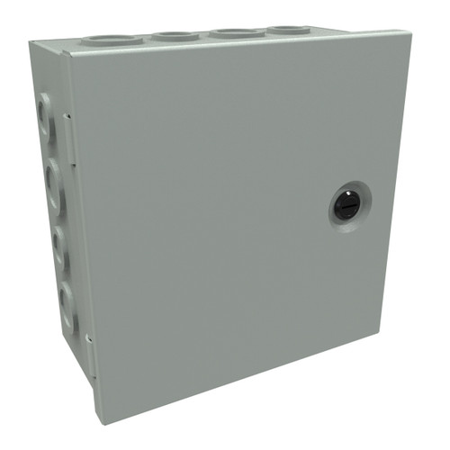 CHKO884 Hammond Manufacturing 8in x 8in x 4in Type 1 Mild Steel Enclosure with Hinged Cover and Quarter Turn Latch with Knockouts