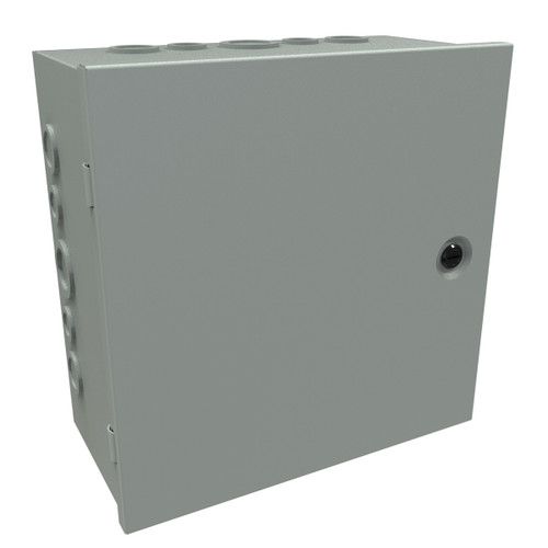 CHKO12126 Hammond Manufacturing 12in x 12in x 6in Mild Steel Enclosure with Hinged Cover and Quarter Turn Latch with Knockouts